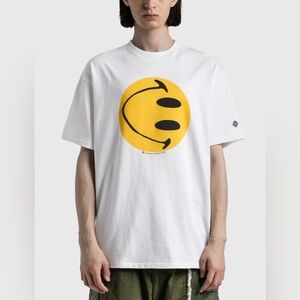 Readymade X Copyright Liberation Front White Tee with Yellow Smiley Design
